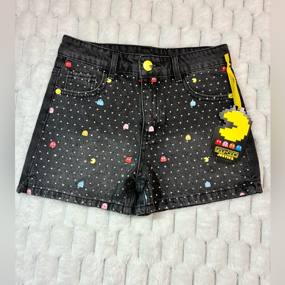 Justice Girl’s Pac-Man Denim Jean Shorts - Size 10 80s Embellished New